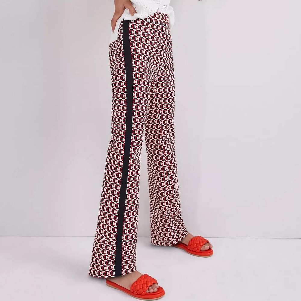 Maeve Anthropologie Red Black Printed Pull On Bootcut Pants Size XS